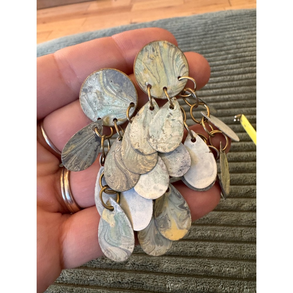 Dangle Earrings Marble Swirl Teardrop Disc Statement Fashion Jewelry - Picture 5 of 8